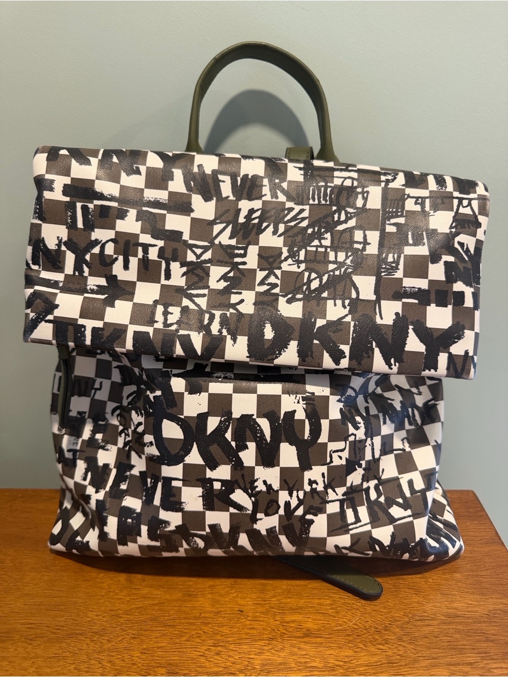 DKNY Tilly Graffiti Foldover. Backpack with Checkered Pattern